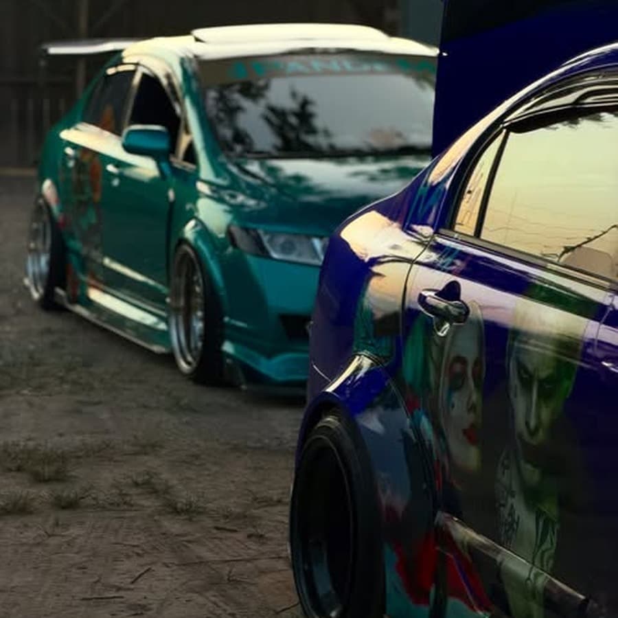 Cars parked in front of the shop during a car meet